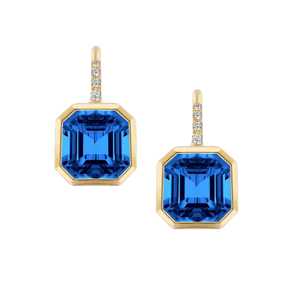 Goshwara 18kt Yellow Gold Blue Topaz and Diamond Earrings